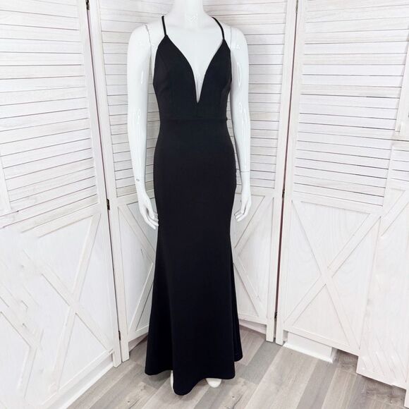 Lulus Amelia Plunge Neck Racerback Sleeveless Maxi Dress Evening Gown Black XS - Picture 14 of 14